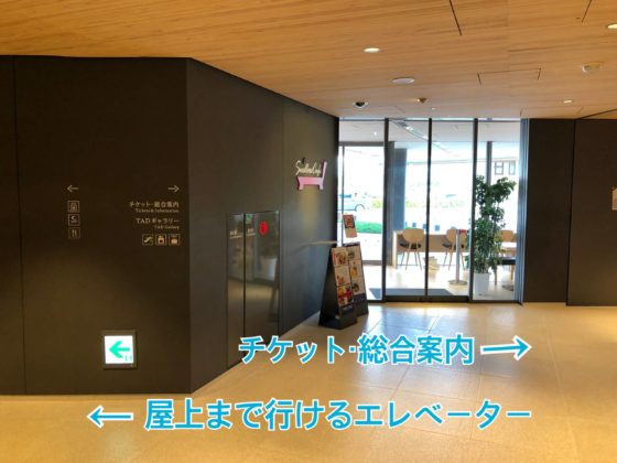 屋上直通エレベーターとチケット総合案内側のエレベーター